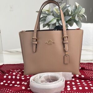 COACH Pebble Leather Tote in Taupe Brown with Gold Hardware